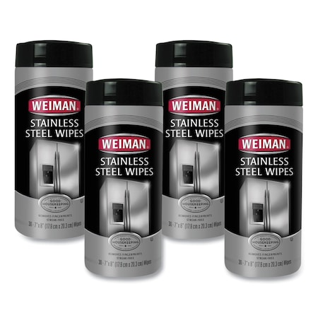 Weiman Stainless Steel Wipes, 7 x 8, 30/Canister, PK4 92CT